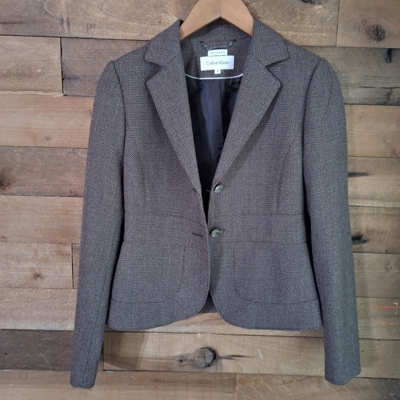 Calvin Klein Stretch Tweed Blazer Jacket Sz 2 - Picture 5 of 5